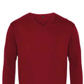 Burgundy - Back - Premier Mens Knitted Cotton Acrylic V Neck Sweatshirt