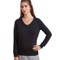 Black - Back - Premier Womens-Ladies Knitted Cotton Acrylic V Neck Sweatshirt