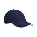 French Navy-White - Front - Beechfield Classic Organic Cotton Sandwich Peak Cap