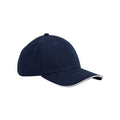 French Navy-White - Front - Beechfield Classic 6 Panel Organic Cotton Sandwich Peak Cap