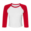 White-Red - Front - Bella + Canvas Womens-Ladies Raglan 3-4 Sleeve Crop T-Shirt