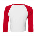 White-Red - Back - Bella + Canvas Womens-Ladies Raglan 3-4 Sleeve Crop T-Shirt