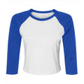 White-Royal Blue - Front - Bella + Canvas Womens-Ladies Raglan 3-4 Sleeve Crop T-Shirt