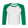 White-Kelly Green - Front - Bella + Canvas Womens-Ladies Raglan 3-4 Sleeve Crop T-Shirt