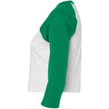 White-Kelly Green - Side - Bella + Canvas Womens-Ladies Raglan 3-4 Sleeve Crop T-Shirt