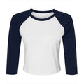 White-Navy - Front - Bella + Canvas Womens-Ladies Raglan 3-4 Sleeve Crop T-Shirt