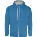 Sapphire Blue-Heather Grey - Front - Awdis Mens Varsity Heather Full Zip Hoodie