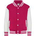 Hot Pink-White - Front - Awdis Childrens-Kids Varsity Jacket