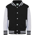 Jet Black-Heather Grey - Front - Awdis Childrens-Kids Varsity Jacket