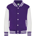 Purple-White - Front - Awdis Childrens-Kids Varsity Jacket