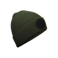 Olive Green-Black - Front - Beechfield Unisex Adult Fashion Circular Patch Beanie