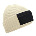 Sand-Black - Front - Beechfield Unisex Adult Zip Patch Beanie