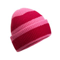 True Pink-Classic Red - Front - Beechfield Unisex Adult Colour Block Beanie