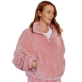 Blush Pink - Back - Brand Lab Womens-Ladies Fluffy Quarter Zip Fleece Top