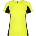 Fluro Yellow-Solid Black - Front - Roly Womens-Ladies Shanghai Short-Sleeved Sports T-Shirt