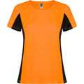 Fluro Orange-Solid Black - Front - Roly Womens-Ladies Shanghai Short-Sleeved Sports T-Shirt