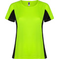 Fluro Green-Solid Black - Front - Roly Womens-Ladies Shanghai Short-Sleeved Sports T-Shirt