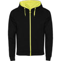 Solid Black-Fluro Yellow - Front - Roly Unisex Adult Fuji Full Zip Hoodie