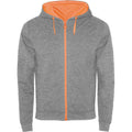 Heather Grey-Fluro Orange - Front - Roly Unisex Adult Fuji Full Zip Hoodie