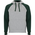 Heather Grey-Bottle Green - Front - Roly Unisex Adult Badet Two Tone Hoodie