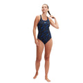 Black-Blue - Side - Speedo Womens-Ladies Hyperboom Medalist All-Over Print One Piece Swimsuit