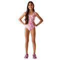 Lilac-Cream - Side - Regatta Girls Orla Kiely Jasmine Flower One Piece Swimsuit