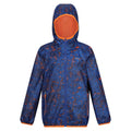 New Royal - Front - Regatta Great Outdoors Childrens-Kids Printed Lever Waterproof Packaway Jacket