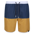 Dark Denim-Gold Straw - Front - Regatta Mens Benicio Swim Shorts