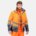 Orange-Navy - Back - Regatta Mens Pro 3 in 1 Hi-Vis Jacket