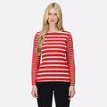 Code Red-Snow White - Close up - Regatta Womens-Ladies Farida Striped Long-Sleeved T-Shirt
