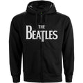 Black - Front - The Beatles Unisex Adult Drop T Logo Full Zip Hoodie