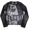 Black - Front - Blondie Womens-Ladies Mic Stand Mesh Long-Sleeved Crop Top