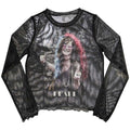 Black - Front - Janis Joplin Womens-Ladies Pearl Garden Mesh Long-Sleeved Crop Top