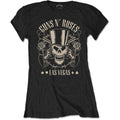 Black - Front - Guns N Roses Womens-Ladies Top Hat, Skull & Pistols Las Vegas T-Shirt