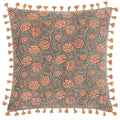 Petrol - Front - Paoletti Marisa Cotton Velvet Floral Cushion Cover