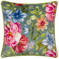 Teal - Front - Wylder Nectar Garden Petunia Piped Velvet Floral Cushion Cover