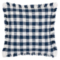 Navy - Front - Yard Barton Fringed Checked Cushion Cover