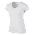 White - Side - Gildan Womens-Ladies Soft Touch V Neck T-Shirt