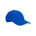 Bright Royal-White - Front - Beechfield Classic 5 Panel Organic Cotton Sandwich Peak Baseball Cap