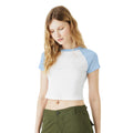 White-Baby Blue - Back - Bella + Canvas Womens-Ladies Micro-Rib Raglan Crop Top