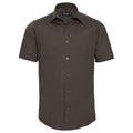 Chocolate - Front - Russell Collection Mens Easy-Care Fitted Short-Sleeved Shirt