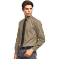 Khaki - Back - Premier Mens Premier Poplin Long-Sleeved Formal Shirt