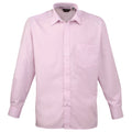 Pink - Front - Premier Mens Premier Poplin Long-Sleeved Formal Shirt