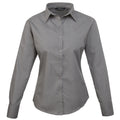 Dark Grey - Front - Premier Womens-Ladies Poplin Long-Sleeved Blouse