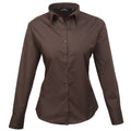 Brown - Front - Premier Womens-Ladies Poplin Long-Sleeved Blouse