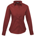 Burgundy - Front - Premier Womens-Ladies Poplin Long-Sleeved Blouse