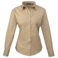 Khaki - Front - Premier Womens-Ladies Poplin Long-Sleeved Blouse