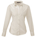 Natural - Front - Premier Womens-Ladies Poplin Long-Sleeved Blouse