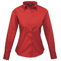 Red - Front - Premier Womens-Ladies Poplin Long-Sleeved Blouse