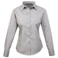 Silver - Front - Premier Womens-Ladies Poplin Long-Sleeved Blouse